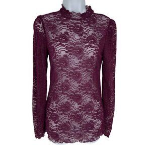 Intimately Free People Womens Burgundy Sheer Lace Long Sleeve Top M